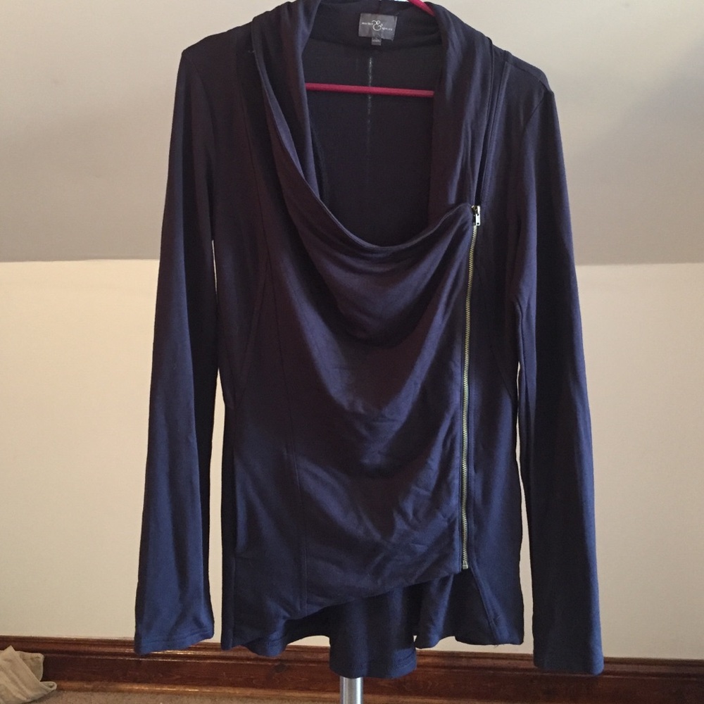 🩶5/$30 Stitchfix Market & Spruce Navy Blue Asymmetrical Zip Cardigan Size Small